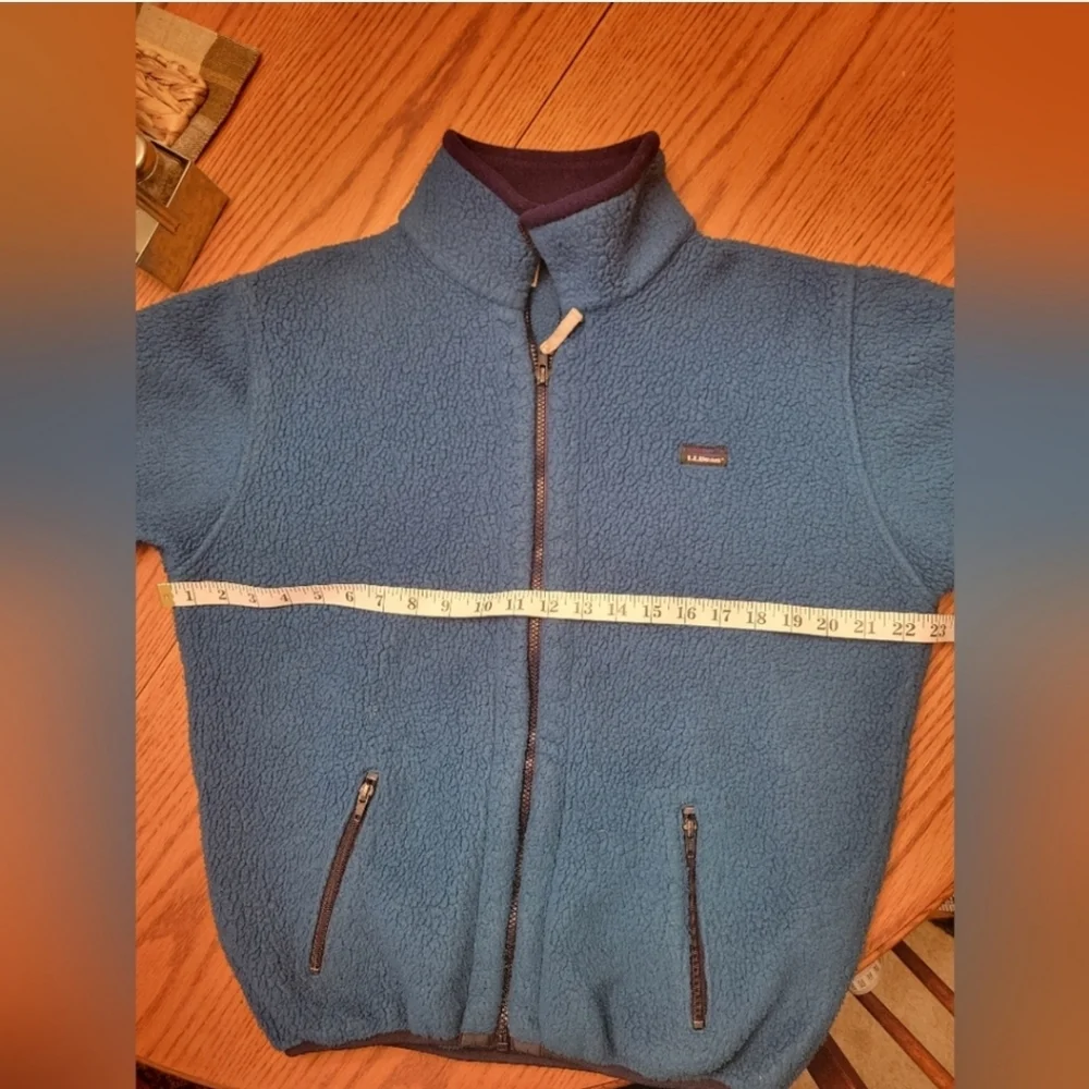 Vintage L.L. Bean Deep Pile Sherpa Fleece Jacket Blue Youth Large Fits Adult S/M